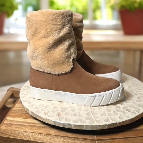 Aquatalia $525 Nelle Womens 7.5 Suede Shearling Waterproof Boots Italian Luxury - Picture 3 of 15